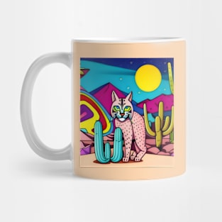 An Ai retro psychedelic bobcat in the desert Mug